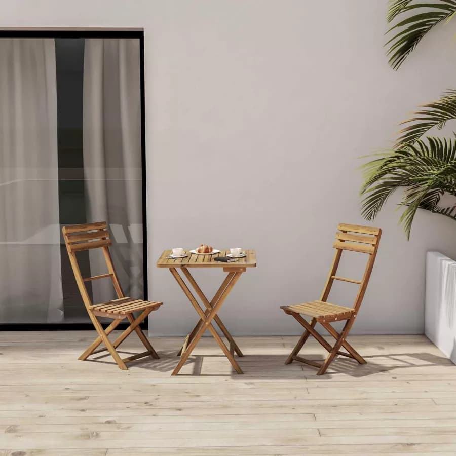 Set bistrot tavolo 60x60 cm e 2 sedie pieghevoli in legno di acacia - Paja