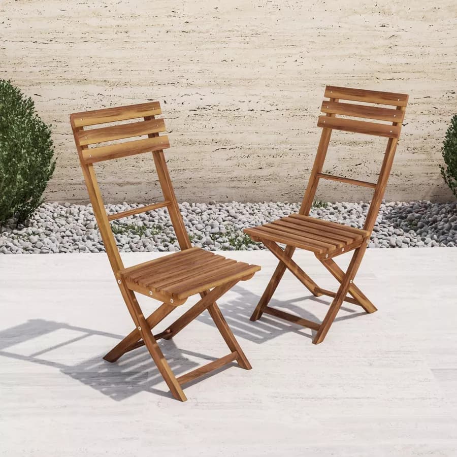 Set bistrot tavolo 60x60 cm e 2 sedie pieghevoli in legno di acacia - Paja