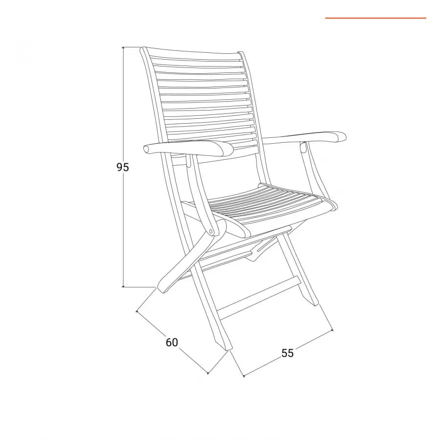 Set bistrot con tavolo 60x60 cm e 2 sedie con braccioli regolabili in legno di acacia - Paja