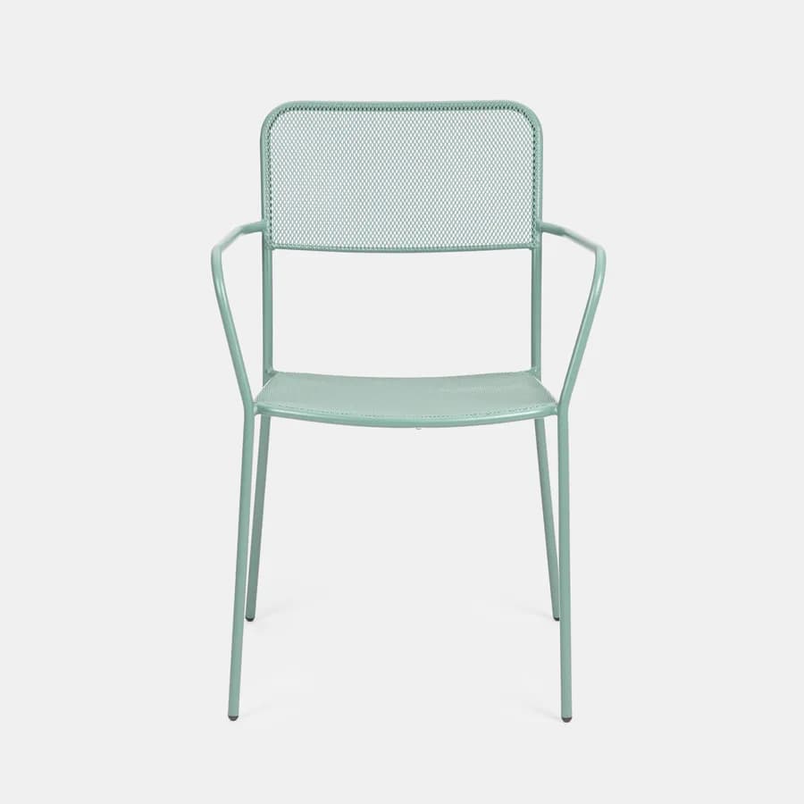 Set bistrot tavolo 60x60 e 2 sedie con braccioli in acciaio verde marino - Faber