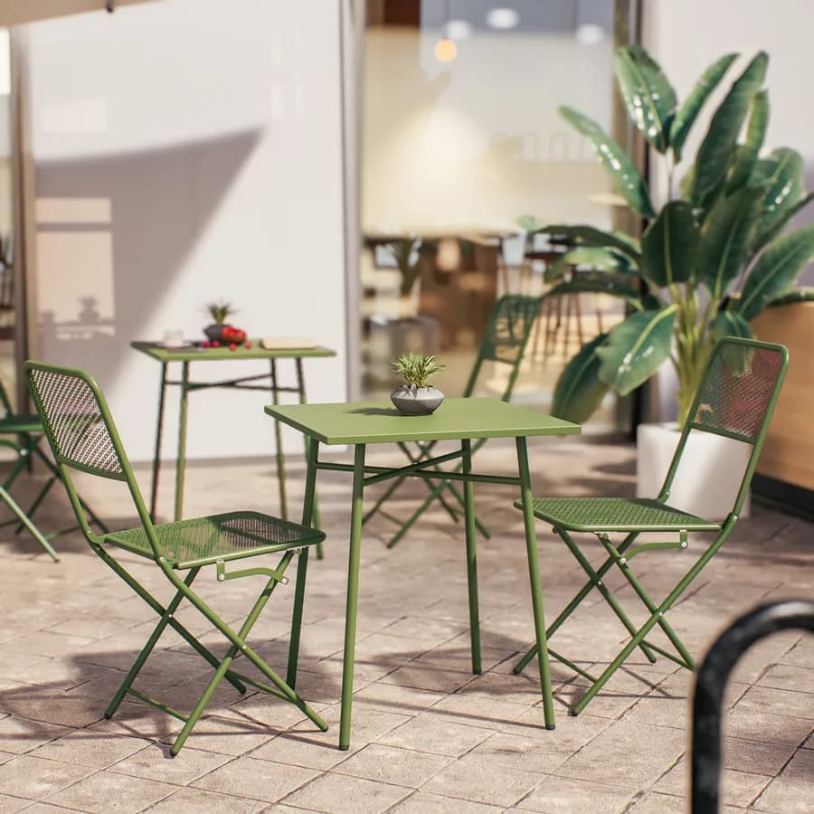 Set bistrot tavolo 60x60 e 2 sedie pieghevoli in acciaio verde oliva - Faber