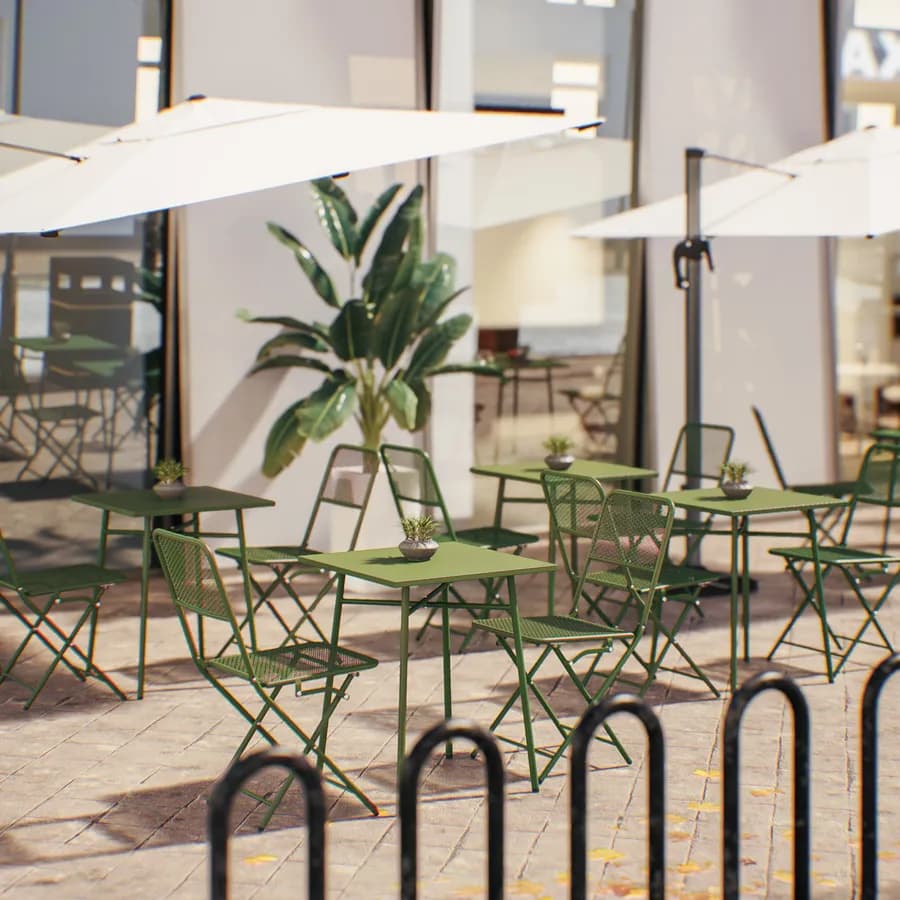 Set bistrot tavolo 60x60 e 2 sedie pieghevoli in acciaio verde oliva - Faber
