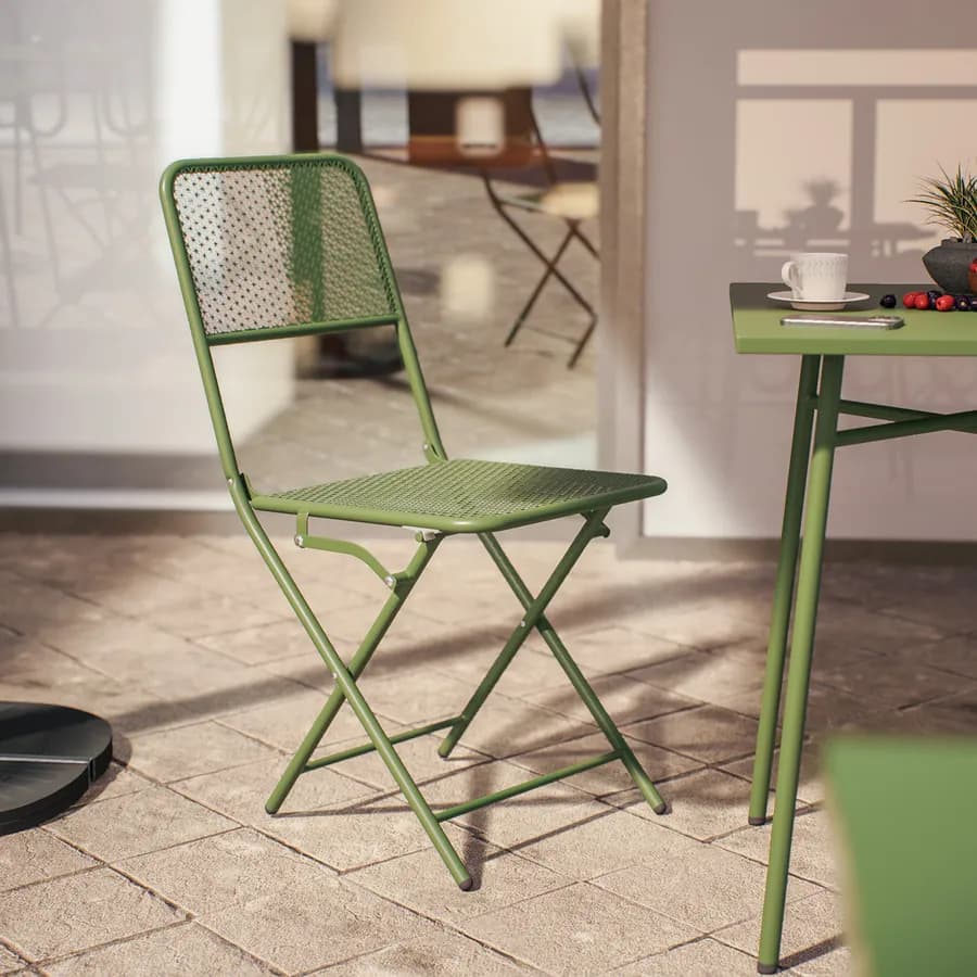 Set bistrot tavolo 60x60 e 2 sedie pieghevoli in acciaio verde oliva - Faber