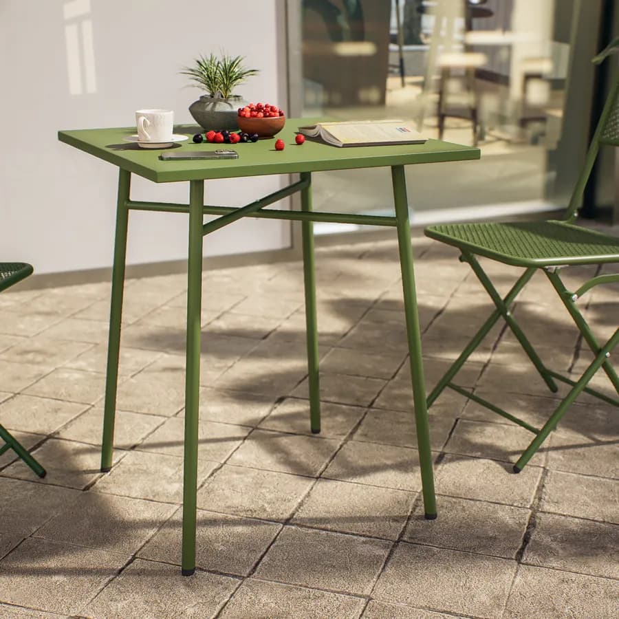 Set bistrot tavolo 60x60 e 2 sedie pieghevoli in acciaio verde oliva - Faber