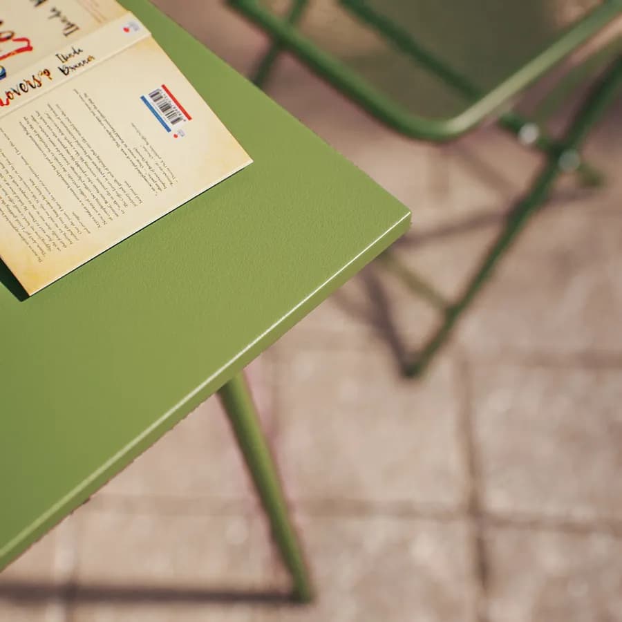 Set bistrot tavolo 60x60 e 2 sedie pieghevoli in acciaio verde oliva - Faber
