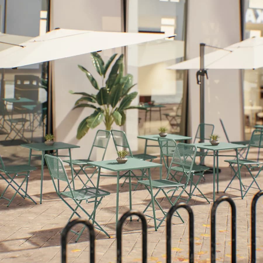 Set bistrot tavolo 60x60 e 2 sedie pieghevoli in acciaio verde marino - Faber