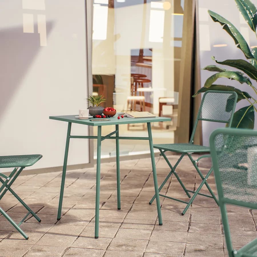 Set bistrot tavolo 60x60 e 2 sedie pieghevoli in acciaio verde marino - Faber