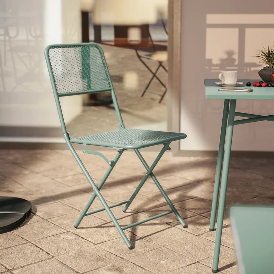 Set bistrot tavolo 60x60 e 2 sedie pieghevoli in acciaio verde marino - Faber