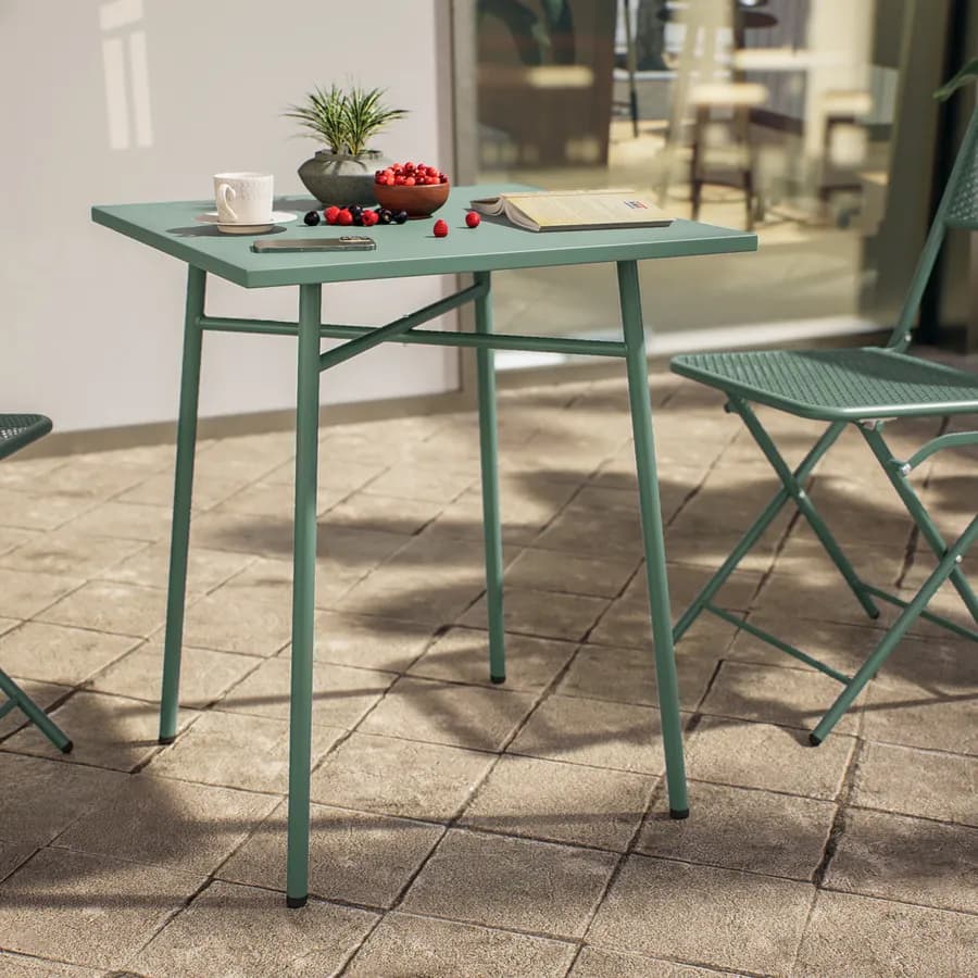 Set bistrot tavolo 60x60 e 2 sedie pieghevoli in acciaio verde marino - Faber