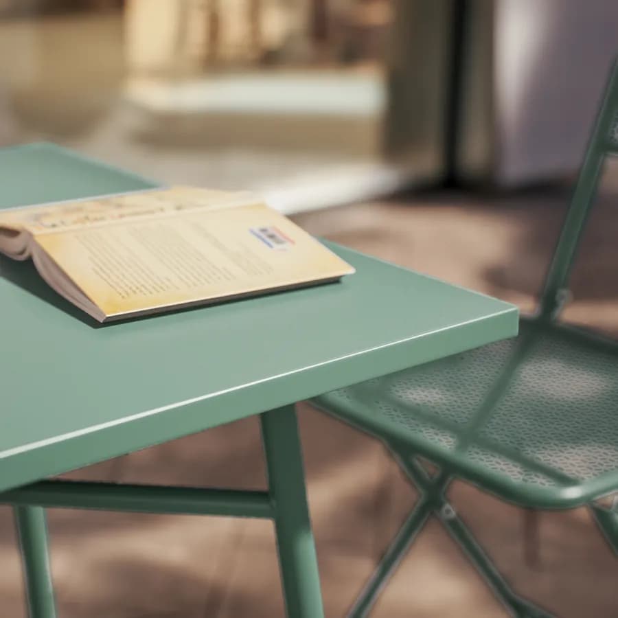 Set bistrot tavolo 60x60 e 2 sedie pieghevoli in acciaio verde marino - Faber