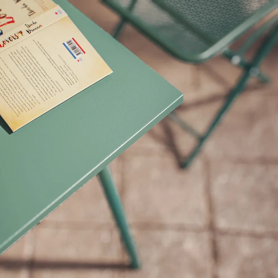 Set bistrot tavolo 60x60 e 2 sedie pieghevoli in acciaio verde marino - Faber