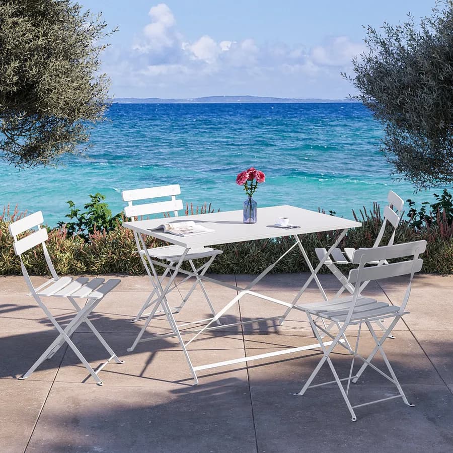 Set pranzo pieghevole tavolo 110x70 cm e 4 sedie in metallo bianco - Atelier