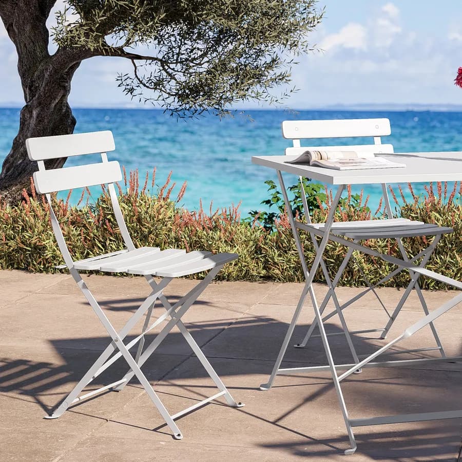 Set pranzo pieghevole tavolo 110x70 cm e 4 sedie in metallo bianco - Atelier