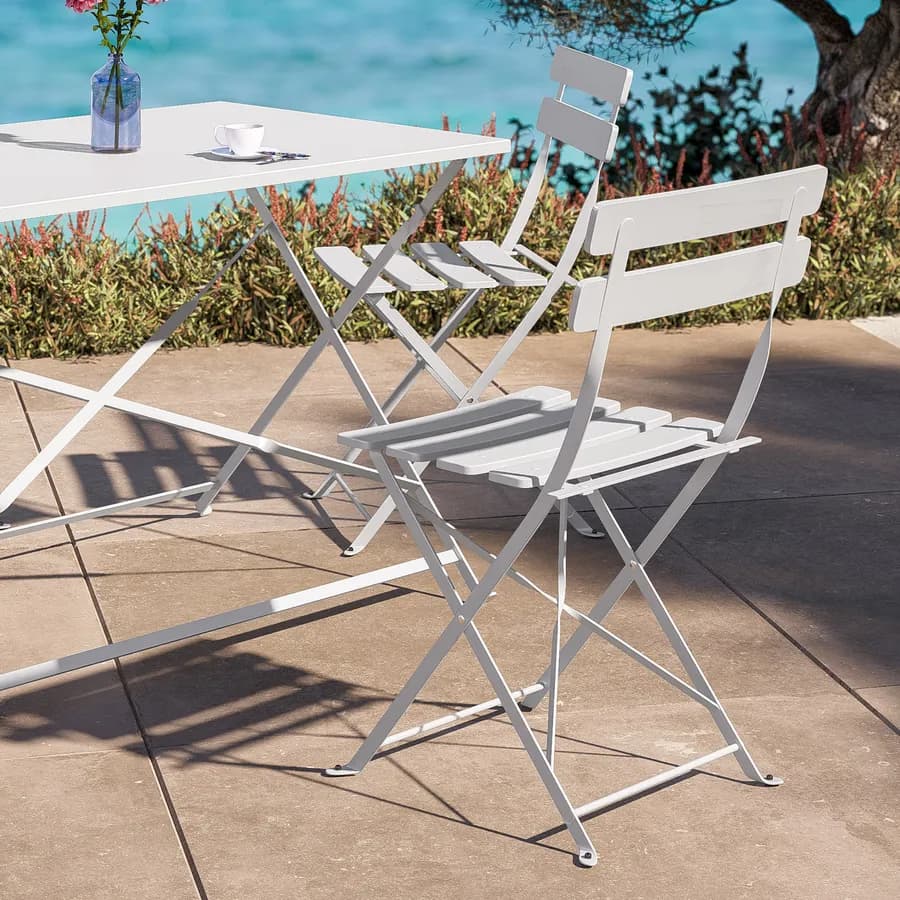 Set pranzo pieghevole tavolo 110x70 cm e 4 sedie in metallo bianco - Atelier