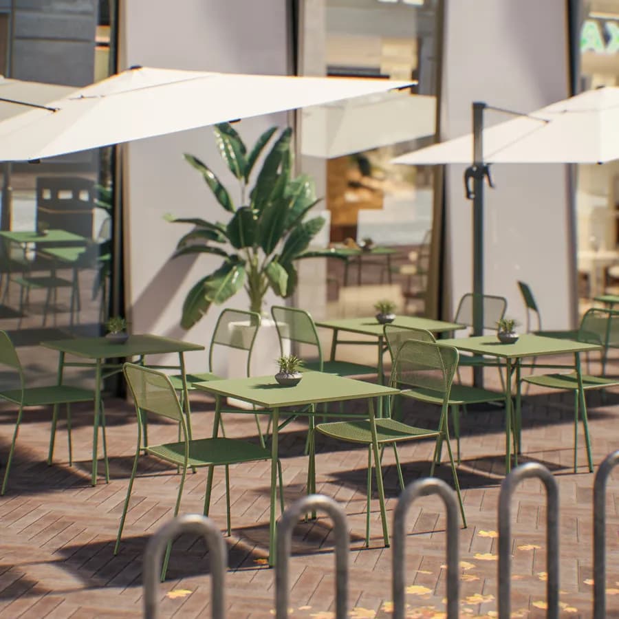 Set bistrot tavolo 70x70 cm e 2 sedie in acciaio verde oliva - Faber