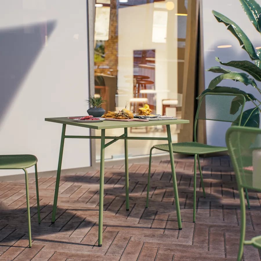 Set bistrot tavolo 70x70 cm e 2 sedie in acciaio verde oliva - Faber