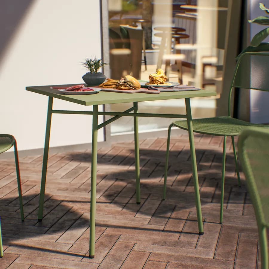 Set bistrot tavolo 70x70 cm e 2 sedie in acciaio verde oliva - Faber