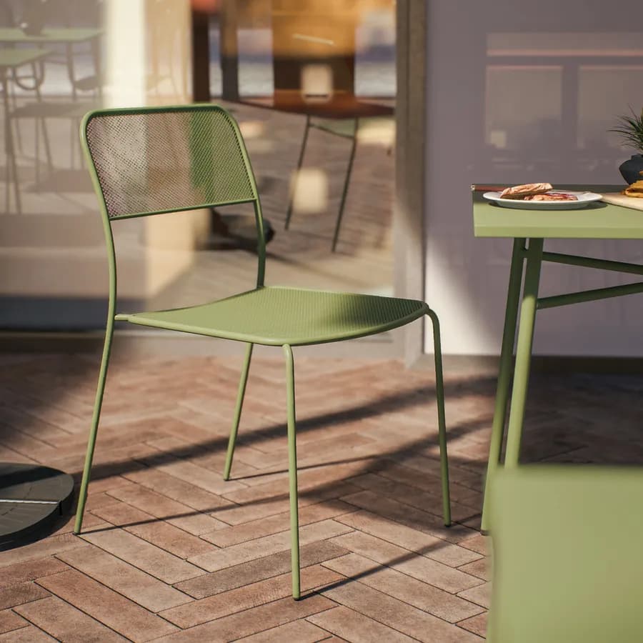 Set bistrot tavolo 70x70 cm e 2 sedie in acciaio verde oliva - Faber