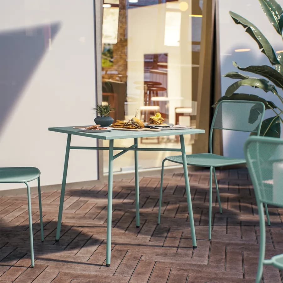 Set bistrot tavolo 70x70 cm e 2 sedie in acciaio verde marino - Faber
