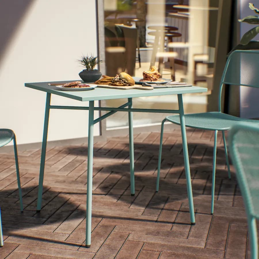 Set bistrot tavolo 70x70 cm e 2 sedie in acciaio verde marino - Faber