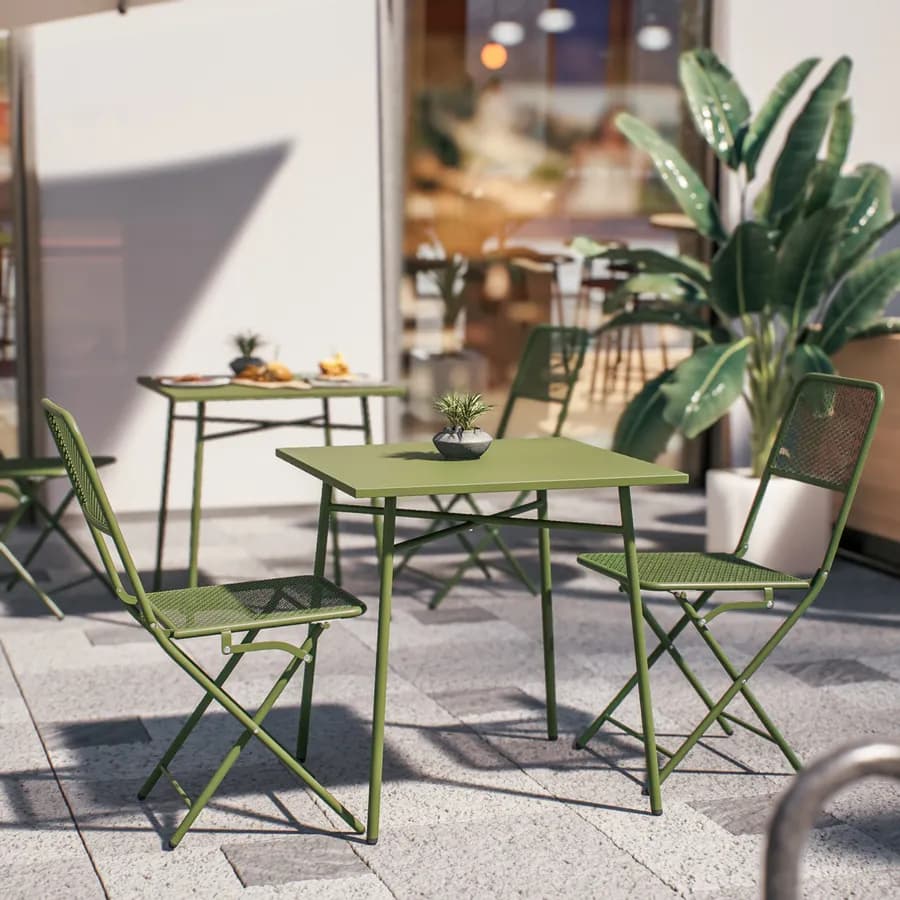 Set bistrot tavolo 70x70 cm e 2 sedie pieghevoli in acciaio verde oliva - Faber