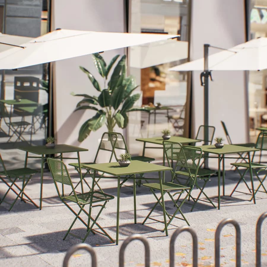 Set bistrot tavolo 70x70 cm e 2 sedie pieghevoli in acciaio verde oliva - Faber