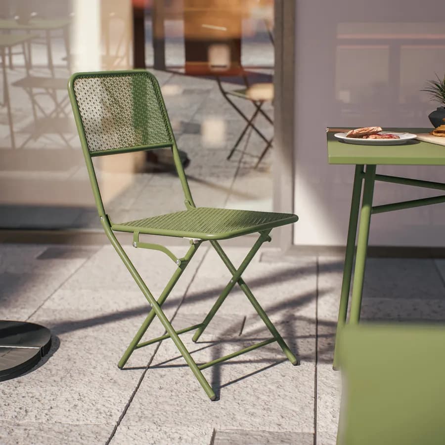 Set bistrot tavolo 70x70 cm e 2 sedie pieghevoli in acciaio verde oliva - Faber