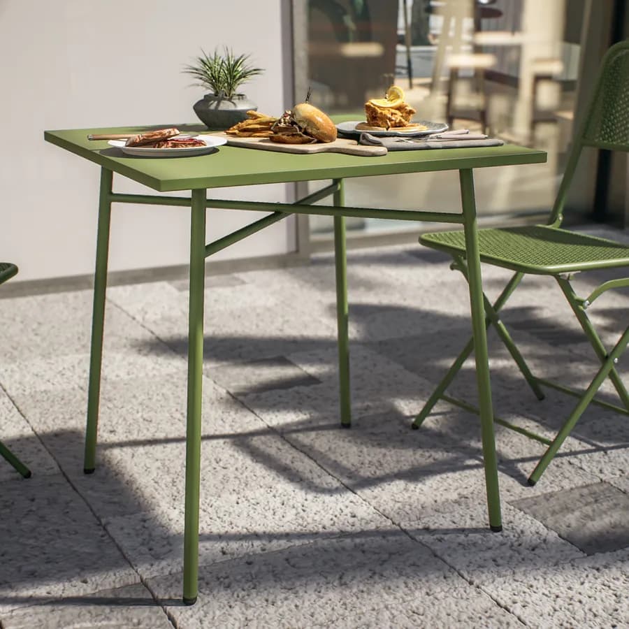 Set bistrot tavolo 70x70 cm e 2 sedie pieghevoli in acciaio verde oliva - Faber