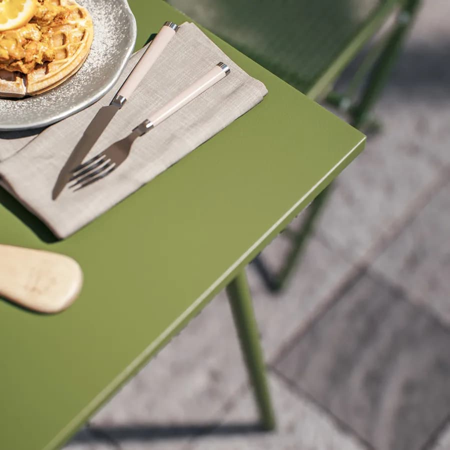Set bistrot tavolo 70x70 cm e 2 sedie pieghevoli in acciaio verde oliva - Faber