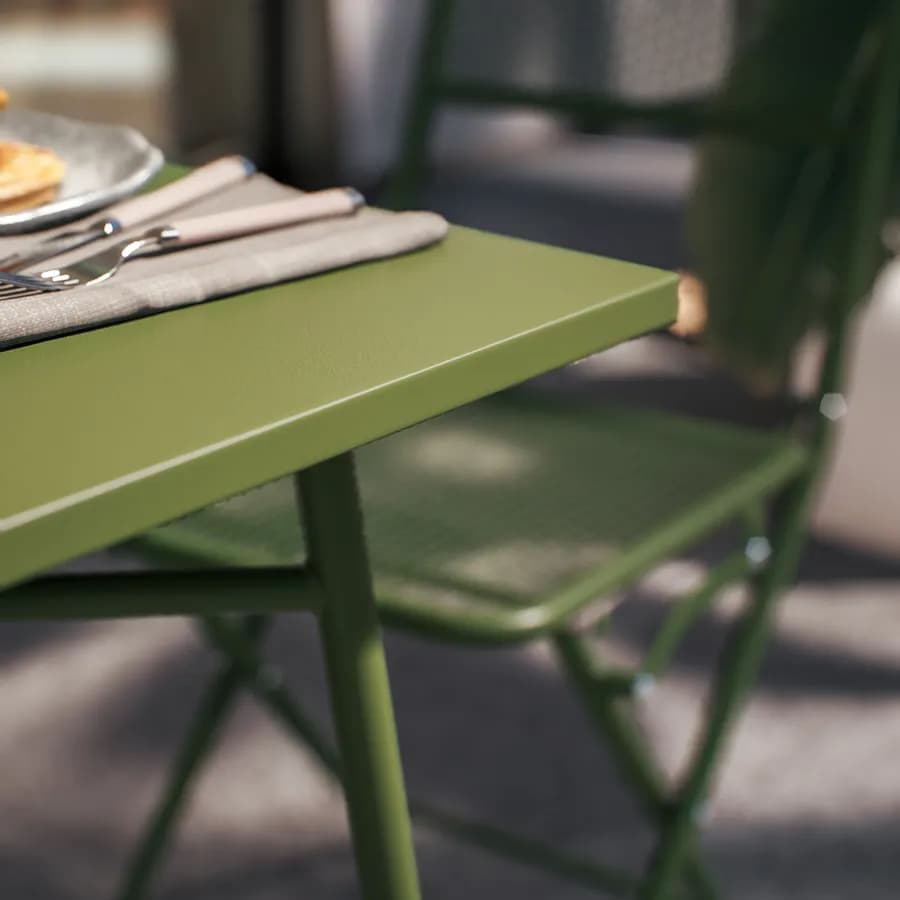 Set bistrot tavolo 70x70 cm e 2 sedie pieghevoli in acciaio verde oliva - Faber