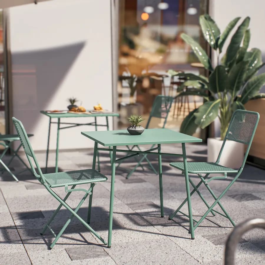 Set bistrot tavolo 70x70 cm e 2 sedie pieghevoli in acciaio verde marino - Faber
