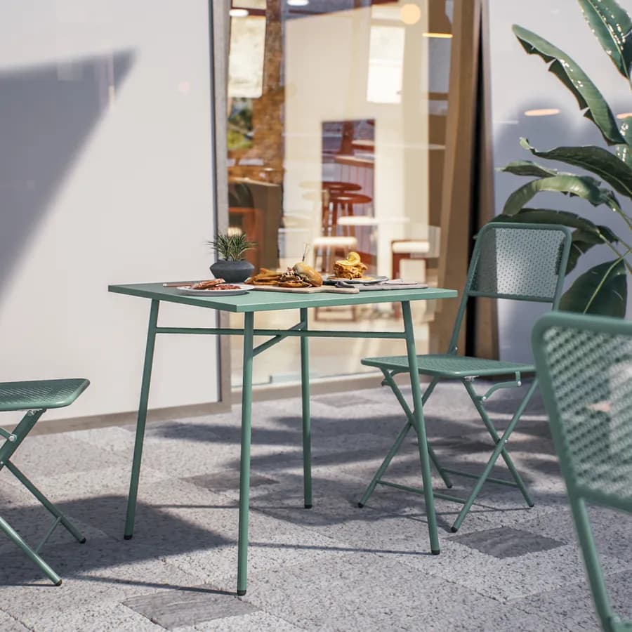 Set bistrot tavolo 70x70 cm e 2 sedie pieghevoli in acciaio verde marino - Faber
