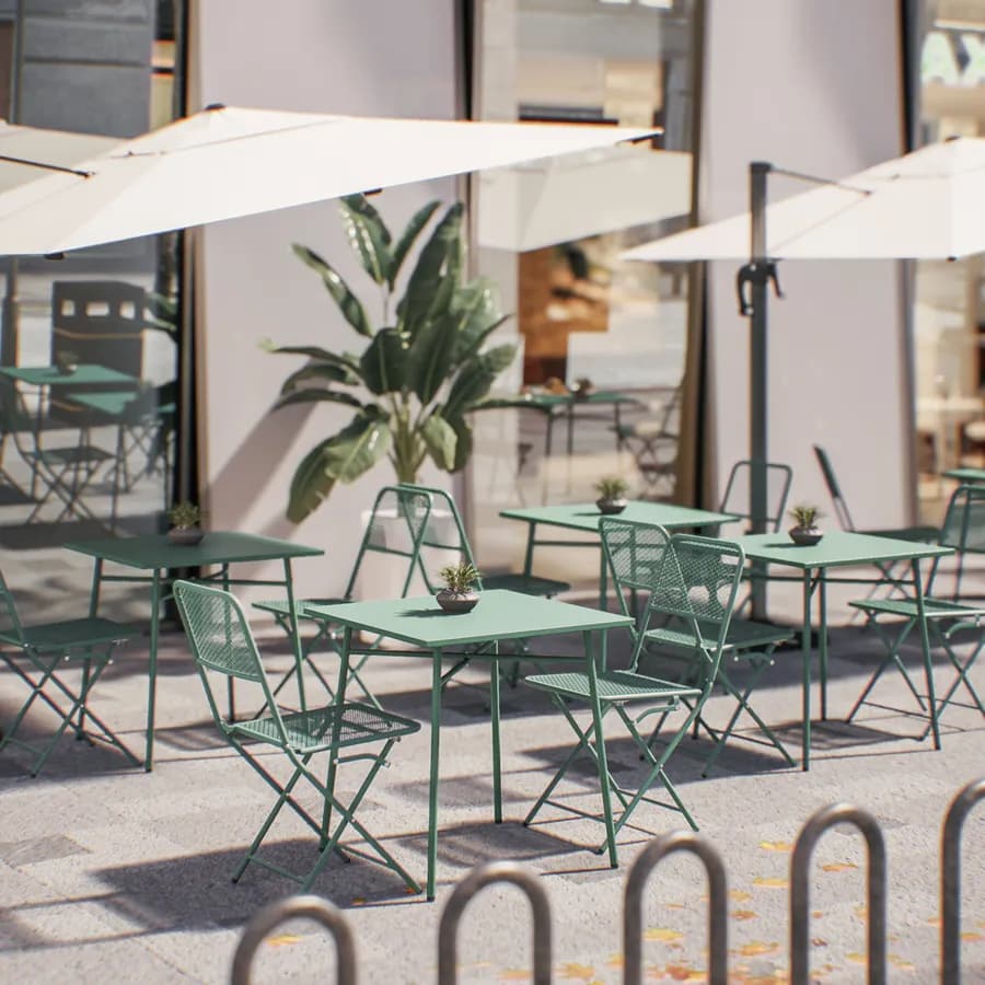 Set bistrot tavolo 70x70 cm e 2 sedie pieghevoli in acciaio verde marino - Faber