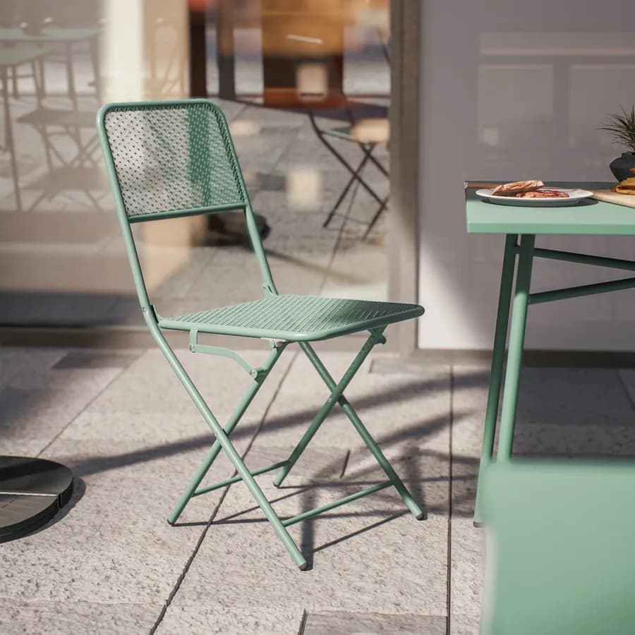 Set bistrot tavolo 70x70 cm e 2 sedie pieghevoli in acciaio verde marino - Faber
