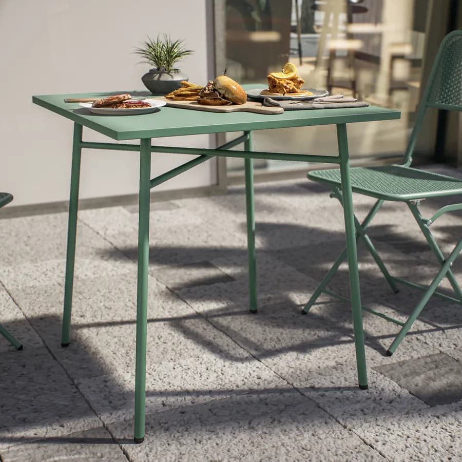 Set bistrot tavolo 70x70 cm e 2 sedie pieghevoli in acciaio verde marino - Faber
