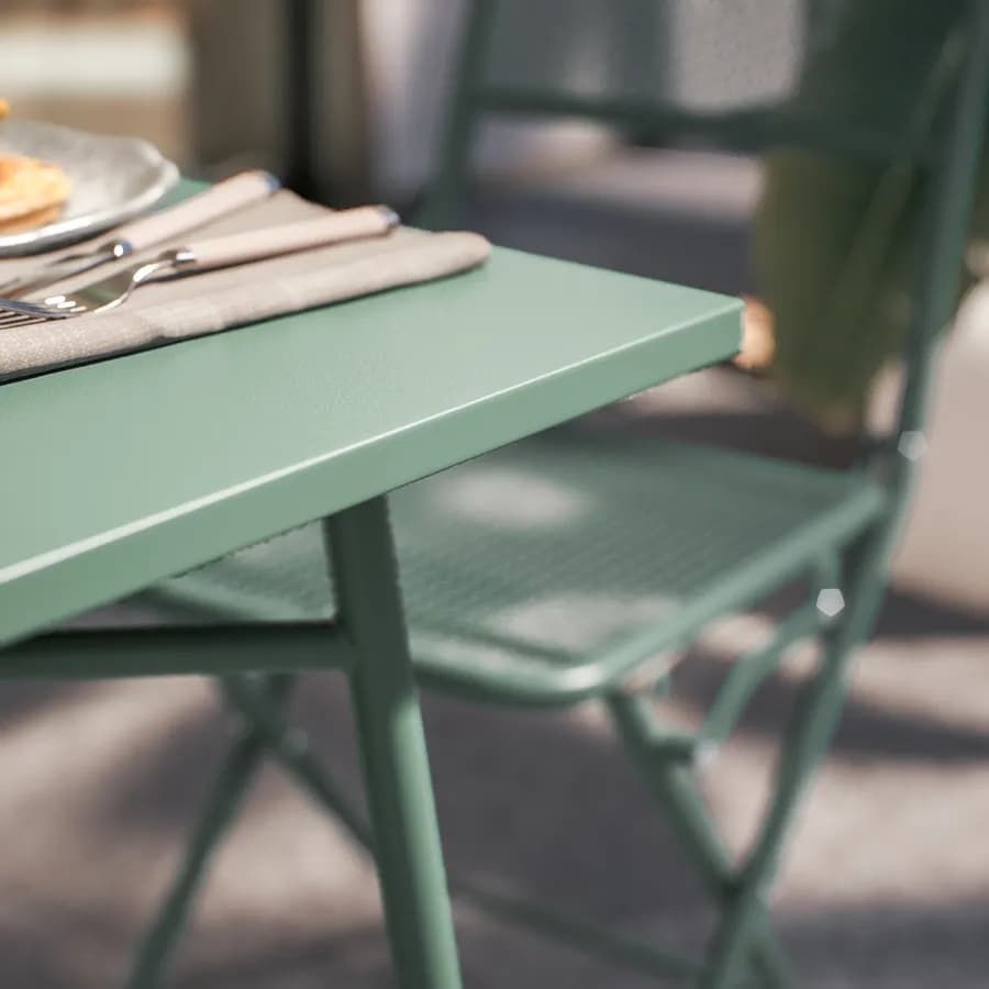 Set bistrot tavolo 70x70 cm e 2 sedie pieghevoli in acciaio verde marino - Faber