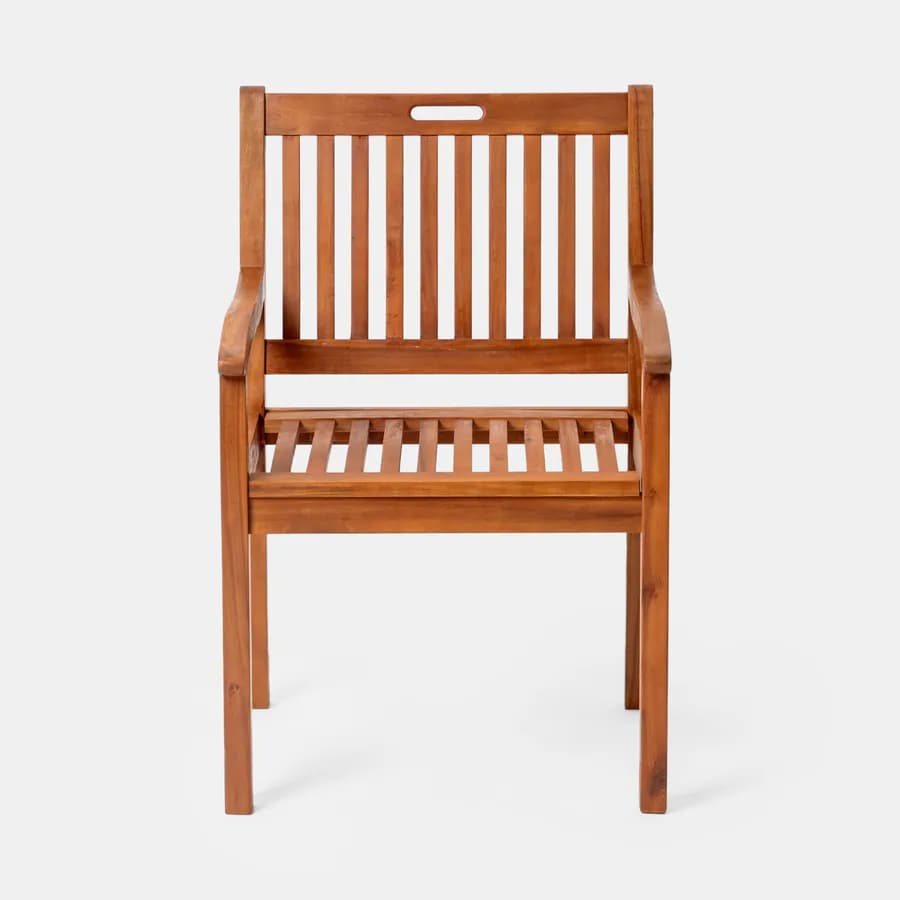 Set bistrot con tavolo pieghevole 70x70 cm e 2 sedie con braccioli in legno di acacia - Paja
