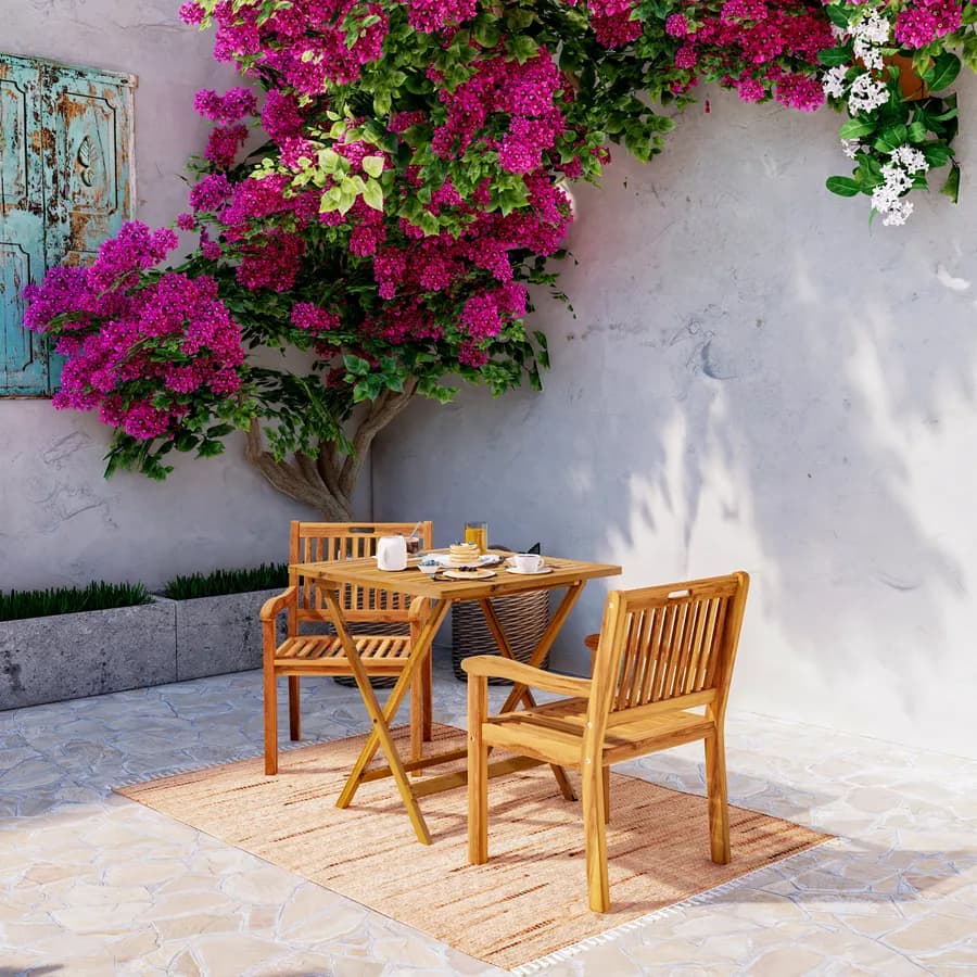 Set bistrot con tavolo pieghevole 70x70 cm e 2 sedie con braccioli in legno di acacia - Paja