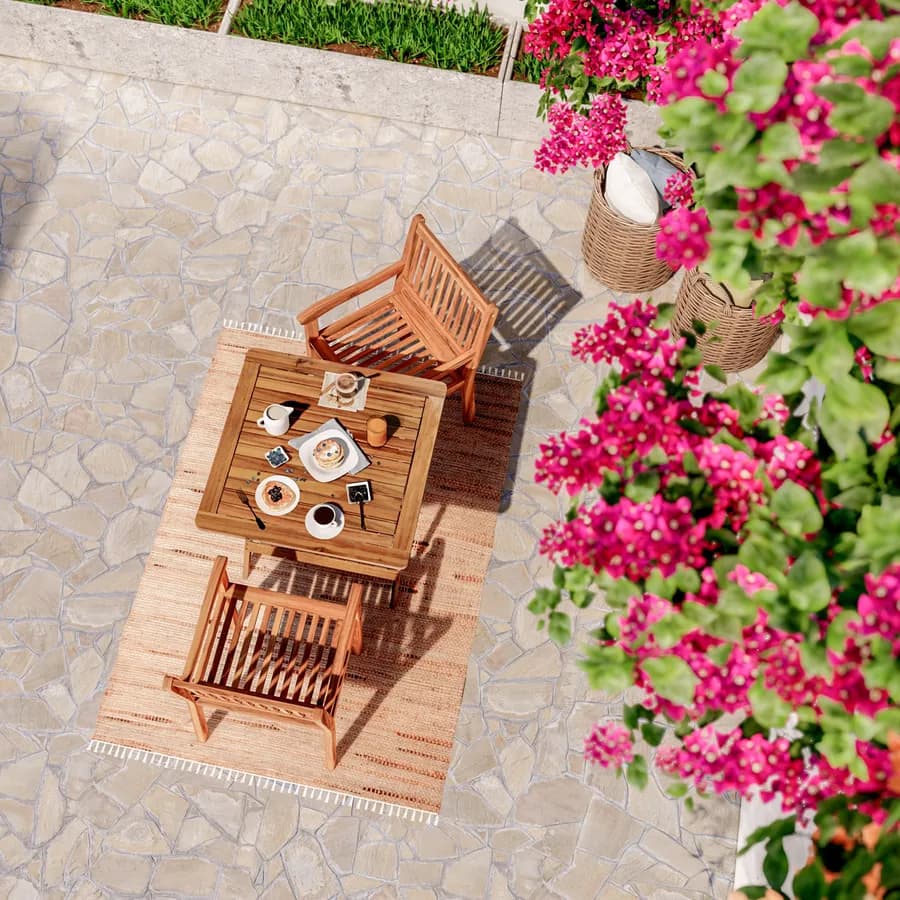 Set bistrot con tavolo pieghevole 70x70 cm e 2 sedie con braccioli in legno di acacia - Paja