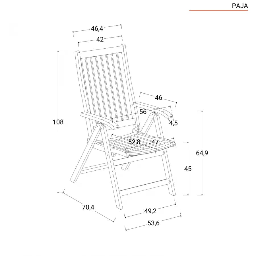Set bistrot tavolo 70x70 cm e 2 sedie con braccioli regolabili in legno di acacia - Paja
