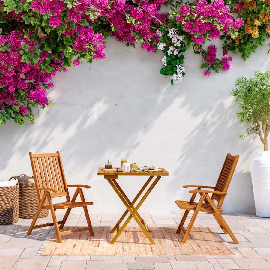Set bistrot tavolo 70x70 cm e 2 sedie con braccioli regolabili in legno di acacia - Paja