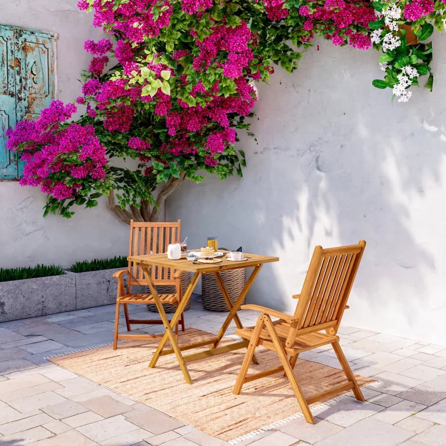 Set bistrot tavolo 70x70 cm e 2 sedie con braccioli regolabili in legno di acacia - Paja