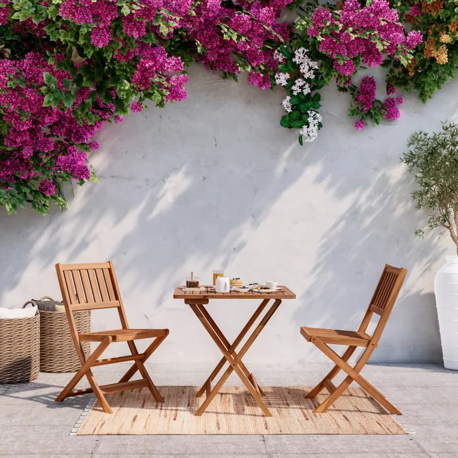 Set bistrot con tavolo pieghevole 70x70 cm e 2 sedie pieghevoli in legno di acacia - Paja