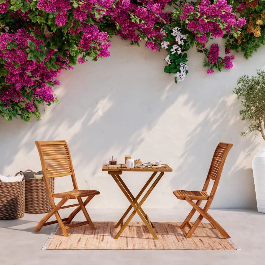 Set bistrot con tavolo 70x70 cm e 2 sedie pieghevoli in legno di acacia - Paja
