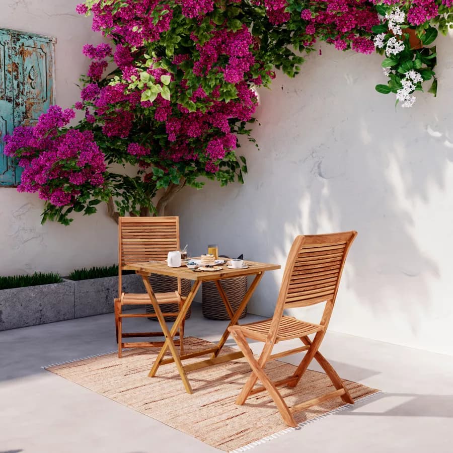 Set bistrot con tavolo 70x70 cm e 2 sedie pieghevoli in legno di acacia - Paja