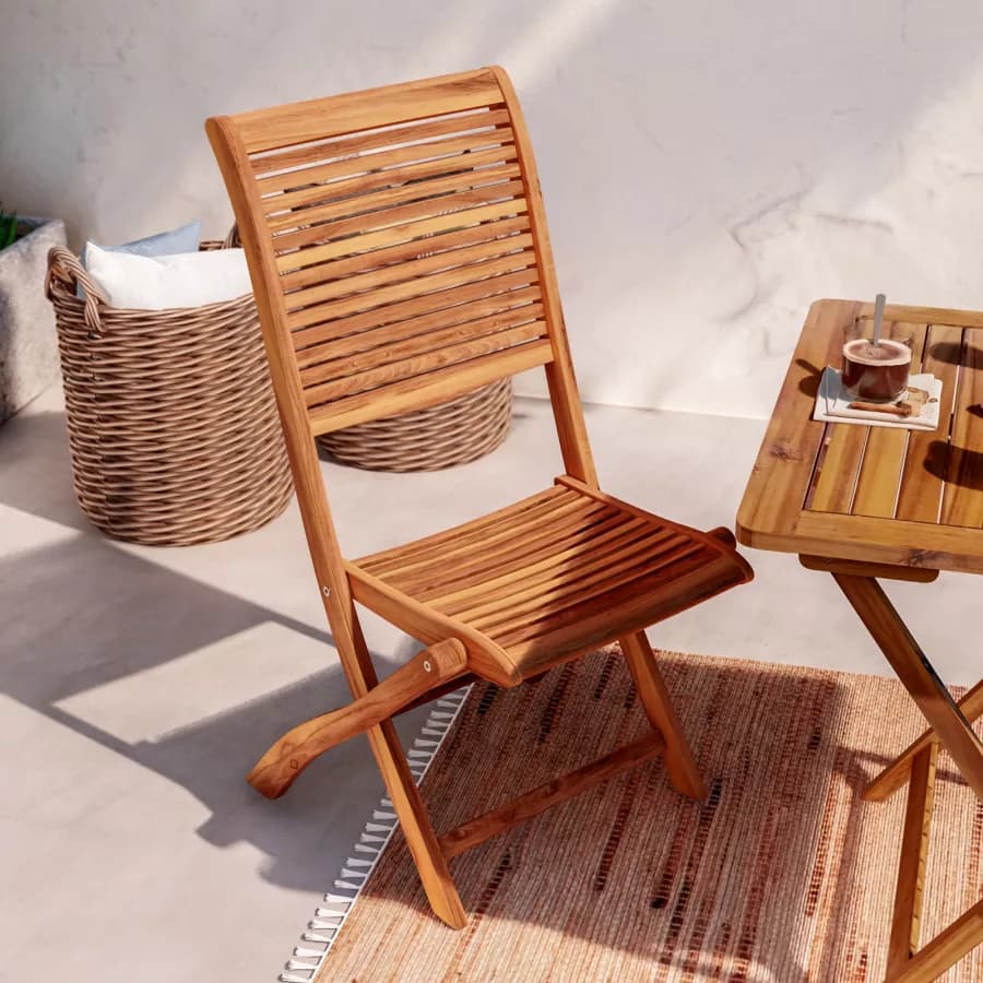 Set bistrot con tavolo 70x70 cm e 2 sedie pieghevoli in legno di acacia - Paja