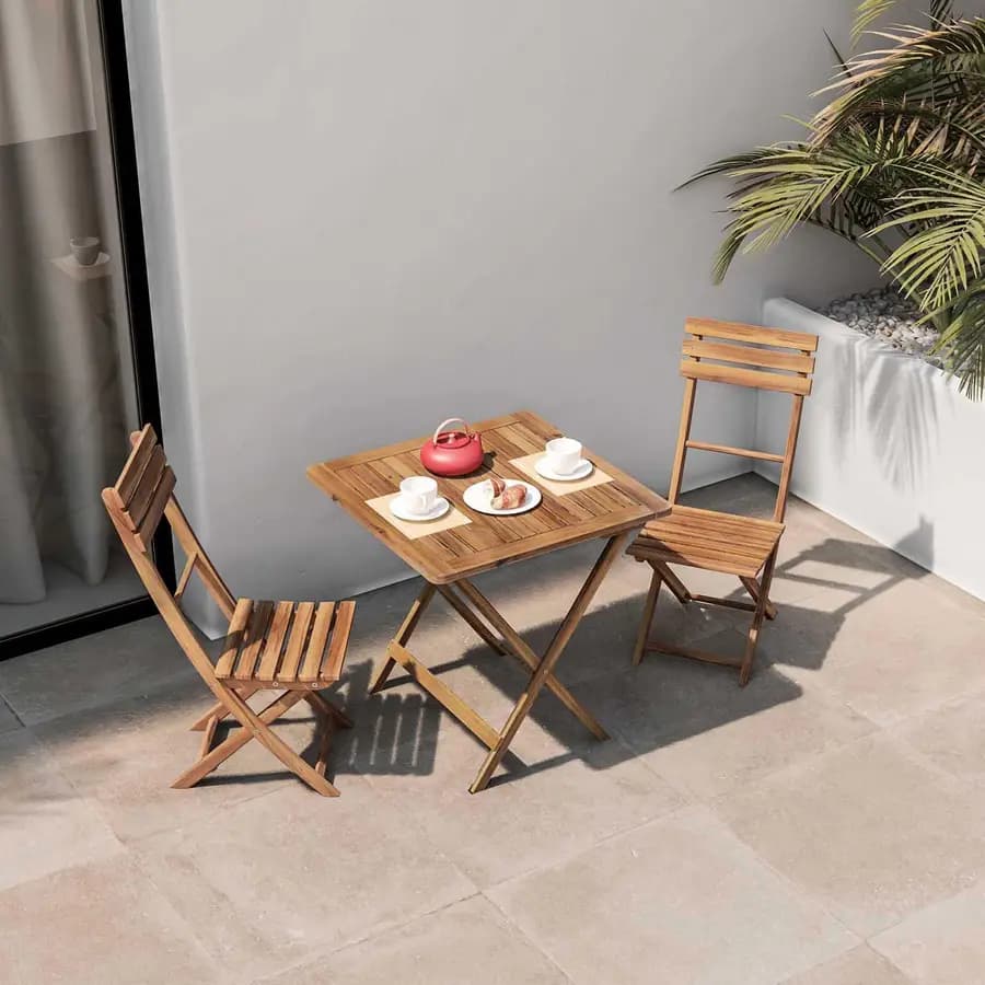Set bistrot tavolo 70x70 cm e 2 sedie pieghevoli in legno acacia - Paja