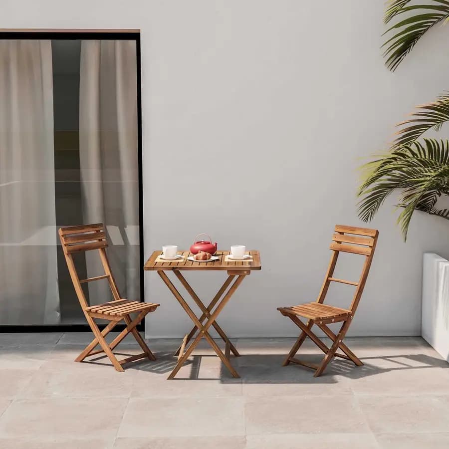 Set bistrot tavolo 70x70 cm e 2 sedie pieghevoli in legno acacia - Paja