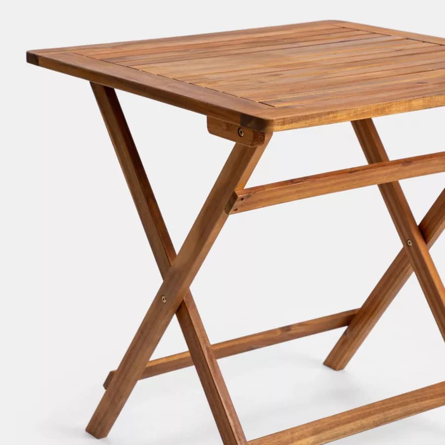 Set bistrot con tavolo 70x70 cm e 2 sedie con braccioli regolabili in legno di acacia - Paja