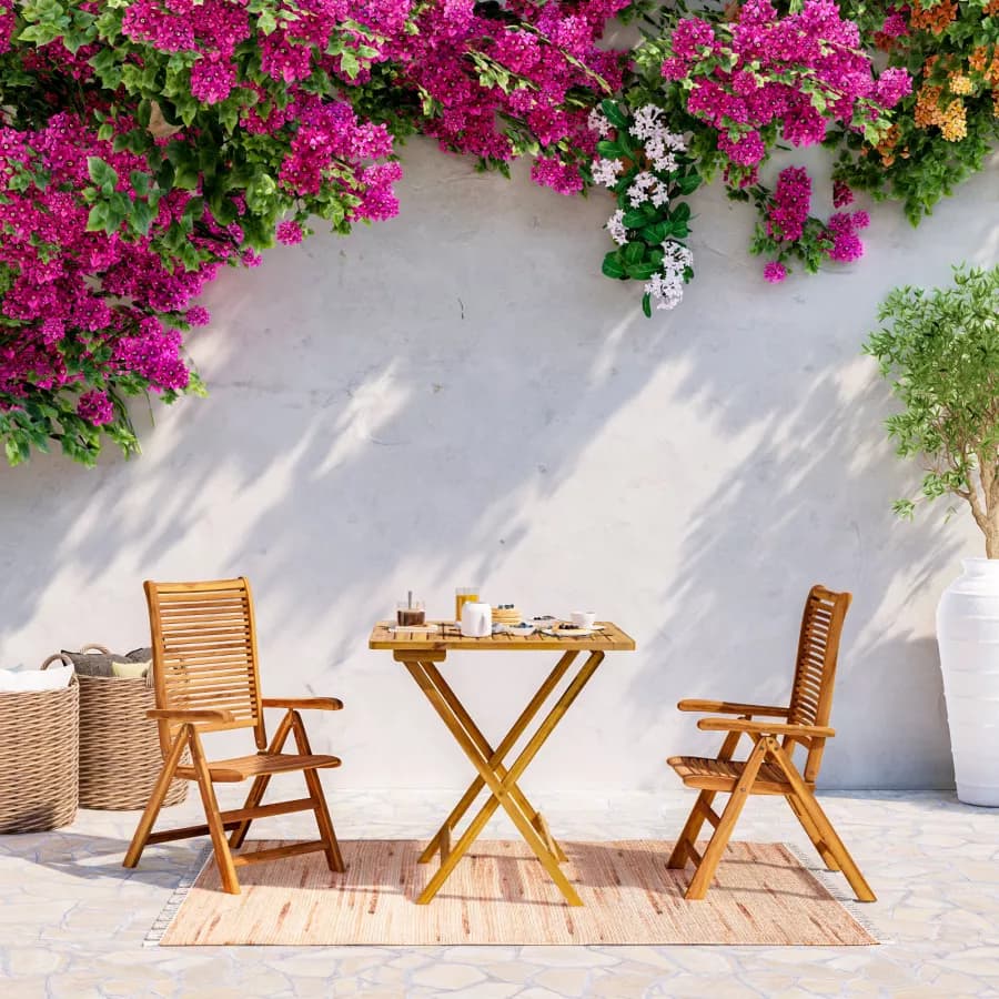 Set bistrot con tavolo 70x70 cm e 2 sedie con braccioli regolabili in legno di acacia - Paja